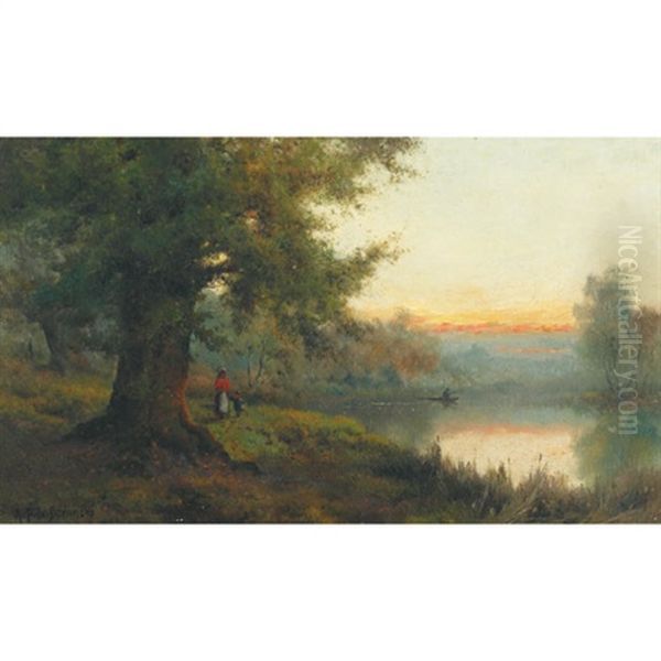 Early Morning, Burnham Beeches (+ A Summer Evening, Burnham Beeches; Pair) Oil Painting by Alfred Fontville de Breanski Jr