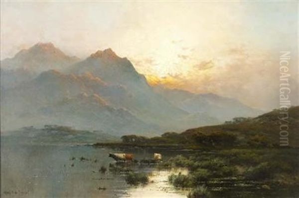 Highland Landscape At Sunset Oil Painting by Alfred Fontville de Breanski Jr