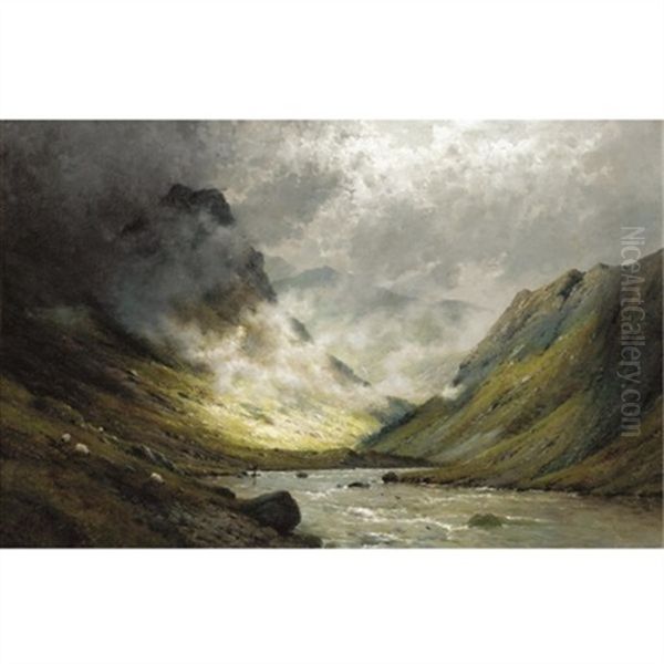 On A West Highland River Oil Painting by Alfred Fontville de Breanski Jr