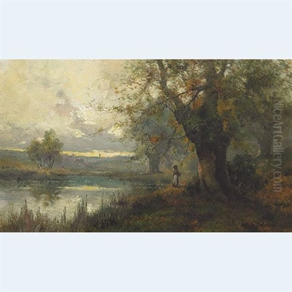 Early Morning, Burnham Beeches (+ A Summer Evening, Burnham Beeches; Pair) Oil Painting by Alfred Fontville de Breanski Jr