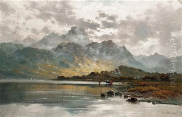 Nantile Lake, North Wales Oil Painting by Alfred Fontville de Breanski Jr