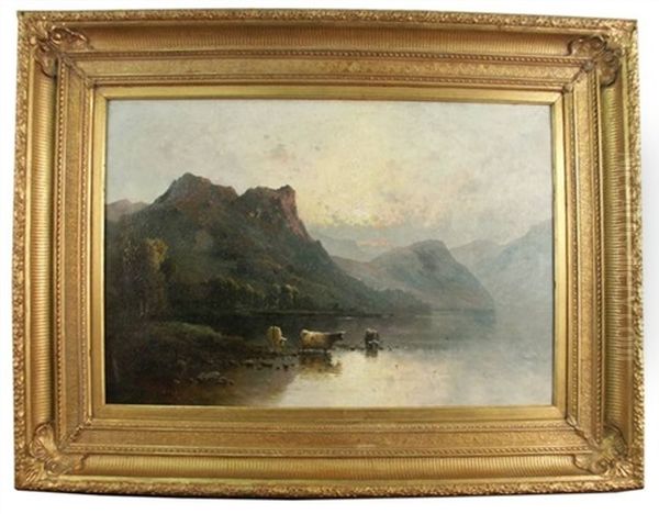 Cattle Watering Oil Painting by Alfred Fontville de Breanski Jr