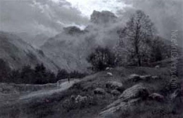 Langdale Pikes Oil Painting by Alfred Fontville de Breanski Jr