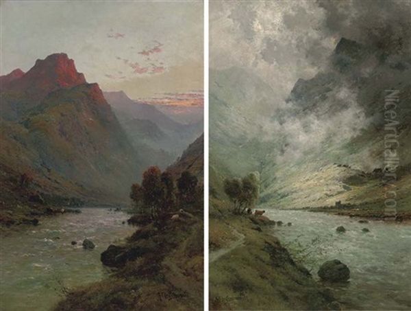 Evening, The Slopes Of Ben Nevis (+ Ben Tigh; Pair) Oil Painting by Alfred Fontville de Breanski Jr