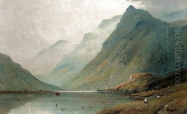 Early Morning, A Perthshire Loch Oil Painting by Alfred Fontville de Breanski Jr