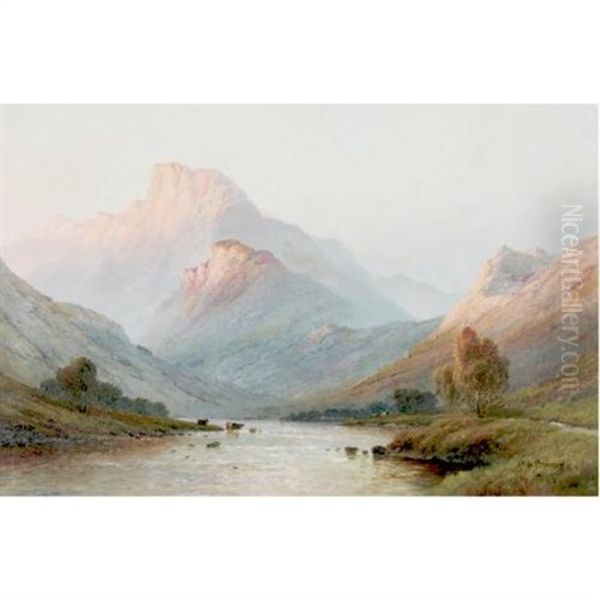 Evening In A Highland Valley Oil Painting by Alfred Fontville de Breanski Jr