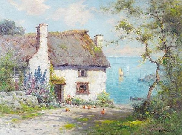 The Harlow Cottage Oil Painting by Alfred Fontville de Breanski Jr