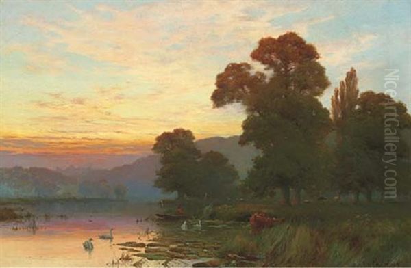 On The Thames, Windsor Oil Painting by Alfred Fontville de Breanski Jr