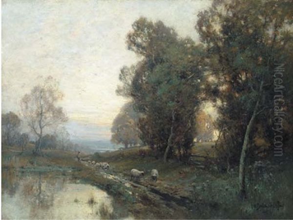 A September Evening Oil Painting by Alfred Fontville de Breanski Jr