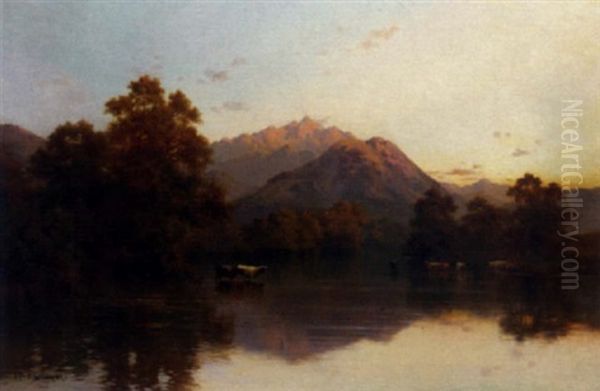 Evening, The Trossachs, Stirling, Scotland Oil Painting by Alfred Fontville de Breanski Jr