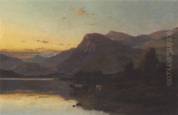 Evening, Derwentwater Oil Painting by Alfred Fontville de Breanski Jr