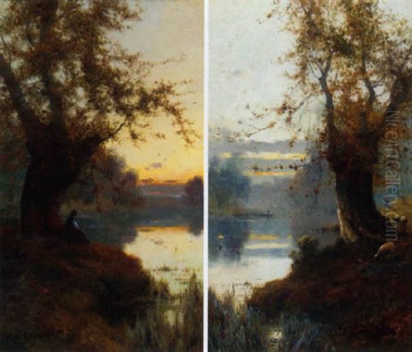 Sunrise Oil Painting by Alfred Fontville de Breanski Jr