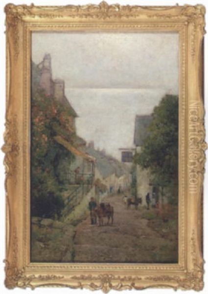 High Street Clovelly, N Devon Oil Painting by Alfred Fontville de Breanski Jr