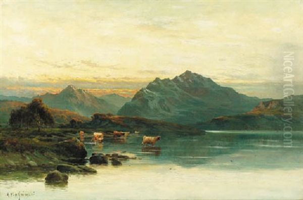 Cattle Watering, Loch Fad Oil Painting by Alfred Fontville de Breanski Jr