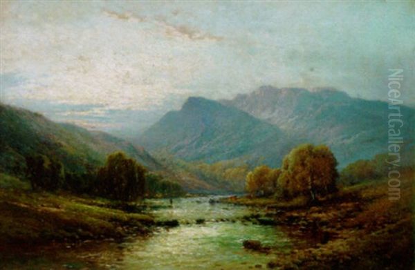 Early Morning In A Highland Valley Oil Painting by Alfred Fontville de Breanski Jr
