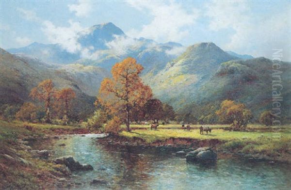 October Morning, Easedale - Cumberland Oil Painting by Alfred Fontville de Breanski Jr