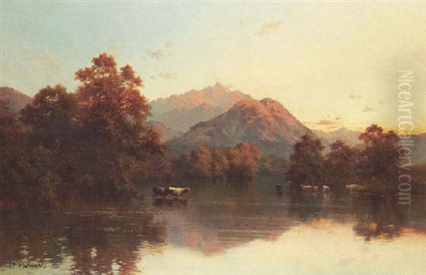 Evening - The Trossachs Oil Painting by Alfred Fontville de Breanski Jr