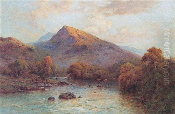 Moel Siabod From The Llugwy River, North Wales Oil Painting by Alfred Fontville de Breanski Jr