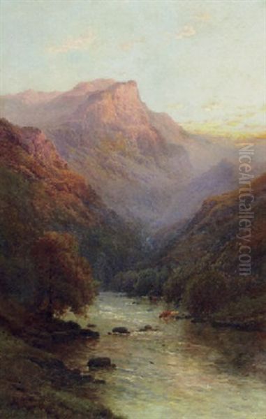 In A Highland Glen Oil Painting by Alfred Fontville de Breanski Jr