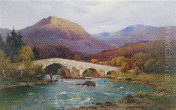 Old Bridge Of Dee, Invercauld, North Britain Oil Painting by Alfred Fontville de Breanski Jr
