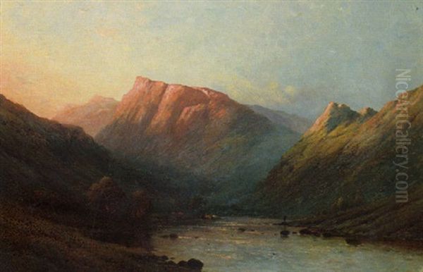 Evening On A Perthshire River Oil Painting by Alfred Fontville de Breanski Jr