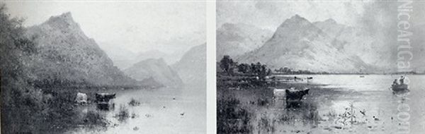 Cattle In A Highland Landscape Oil Painting by Alfred Fontville de Breanski Jr