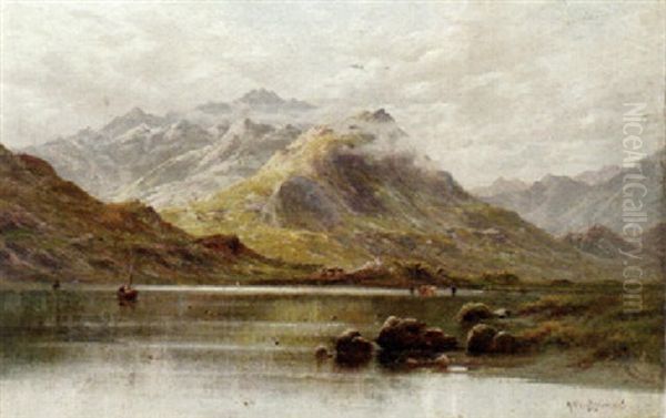A Mountain Lake, North Wales Oil Painting by Alfred Fontville de Breanski Jr