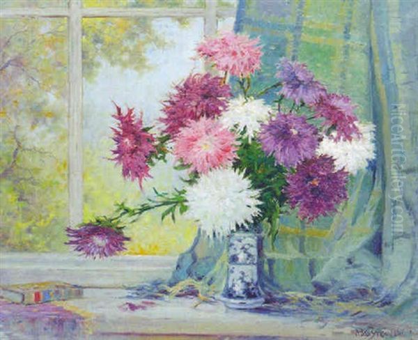Asters Oil Painting by Alfred Fontville de Breanski Jr