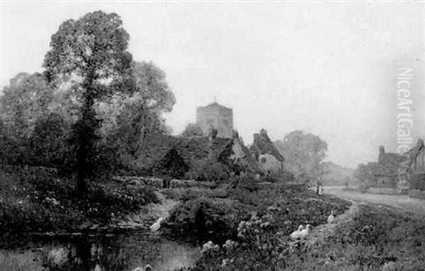 The Village Pond, Singleton, Sussex Oil Painting by Alfred Fontville de Breanski Jr
