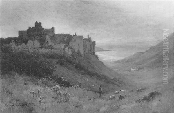 Evening Manorbriar Castle, Pembroke Oil Painting by Alfred Fontville de Breanski Jr