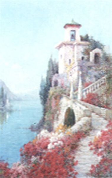 A Convent Near Menagio, Lake Como Oil Painting by Alfred Fontville de Breanski Jr