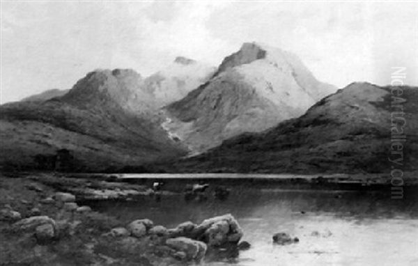 Hills Of Glencoe From Loch Leven Oil Painting by Alfred Fontville de Breanski Jr