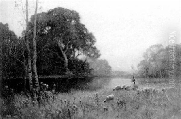 The Pond Early Morning Oil Painting by Alfred Fontville de Breanski Jr