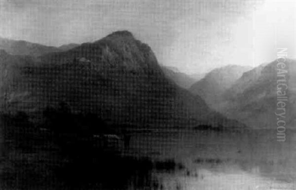 Cattle Watering Oil Painting by Alfred Fontville de Breanski Jr