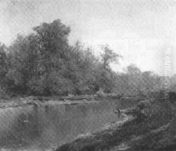 On The Thames Near Marlow Oil Painting by Alfred Fontville de Breanski Jr