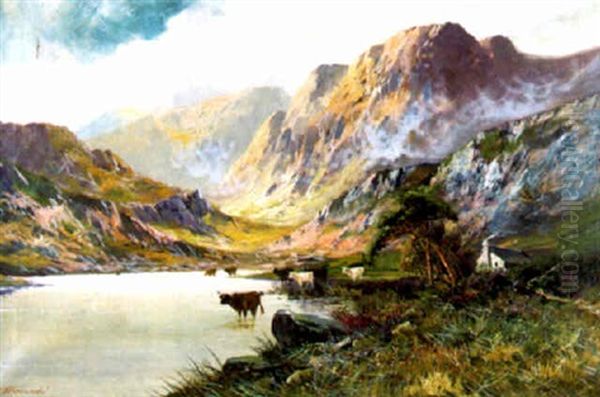 Highland Landscape With Cattle Oil Painting by Alfred Fontville de Breanski Jr