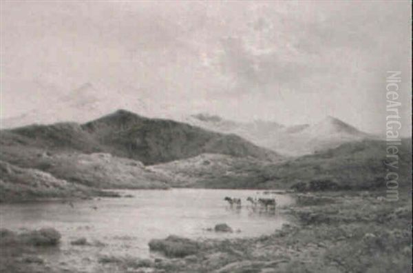 Llyn Glas And The Glyders, North Wales Oil Painting by Alfred Fontville de Breanski Jr