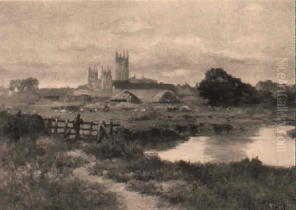 Evening, The Canterbury Meadows Oil Painting by Alfred Fontville de Breanski Jr