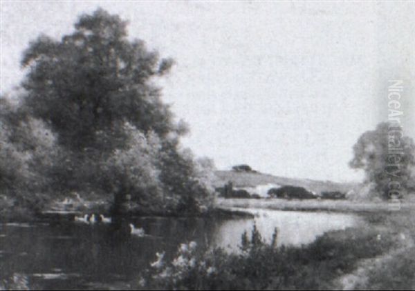 A Bend Of The Avon Near Salisbury Oil Painting by Alfred Fontville de Breanski Jr