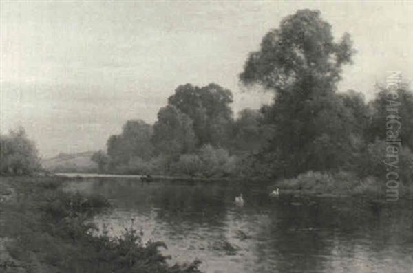 Evening, The Thames At Moulsford Oil Painting by Alfred Fontville de Breanski Jr