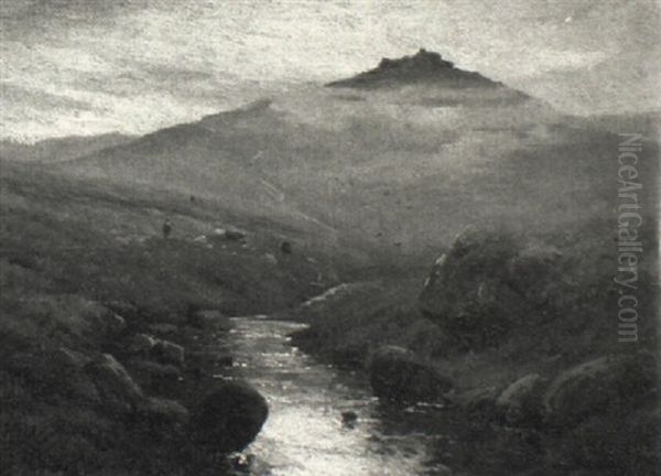 On The Lyd, Dartmoor Oil Painting by Alfred Fontville de Breanski Jr