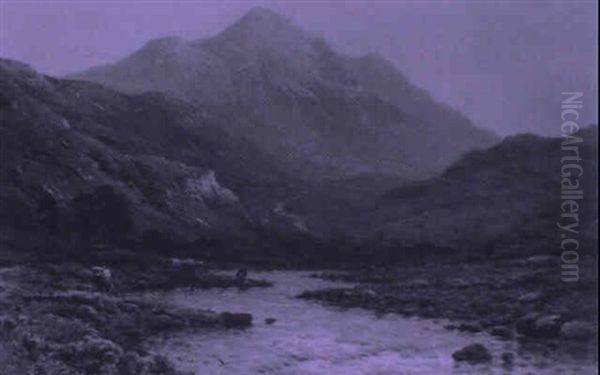 Evening In A Highland Valley Oil Painting by Alfred Fontville de Breanski Jr