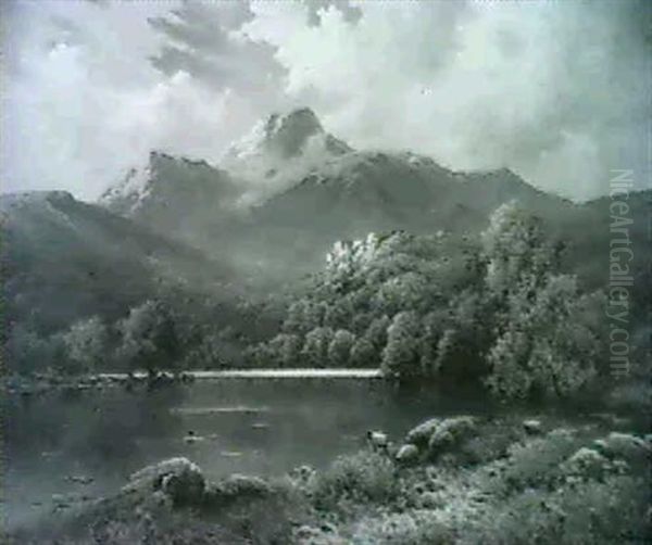 The Banks Of Rydal Water Oil Painting by Alfred Fontville de Breanski Jr