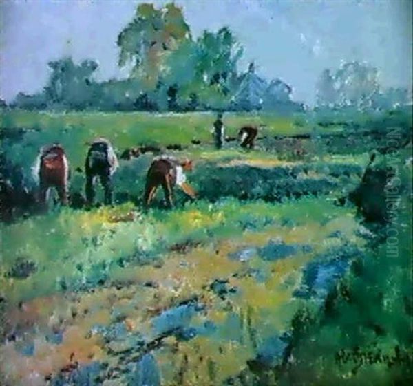 Arbetare Pa Falt Oil Painting by Alfred Fontville de Breanski Jr