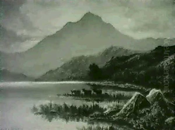 Landscape With Grazing Cows Oil Painting by Alfred Fontville de Breanski Jr