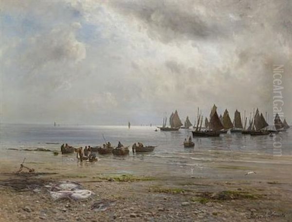 Unloading The Catch Oil Painting by Gustave de Breanski
