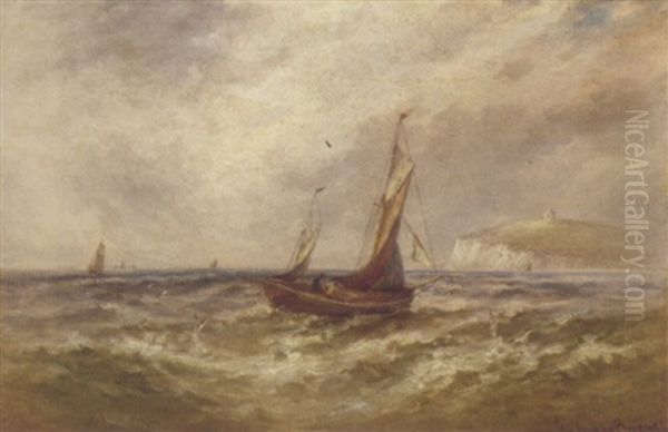 A View Of The English Channel With Sailboats Off The White Cliffs Of Dover Oil Painting by Gustave de Breanski