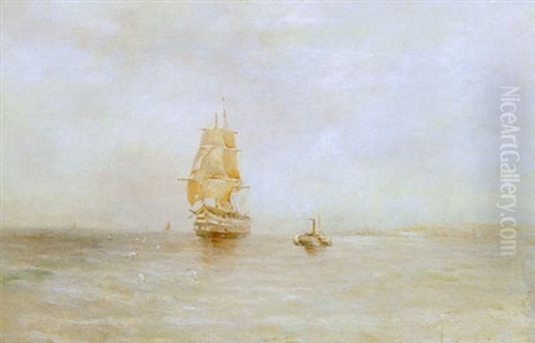 Marine Med Sejlskibe Og Hjuldamper Oil Painting by Gustave de Breanski