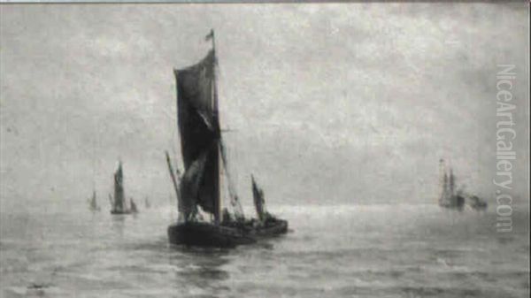 Thames Barges In An Estuary Oil Painting by Gustave de Breanski