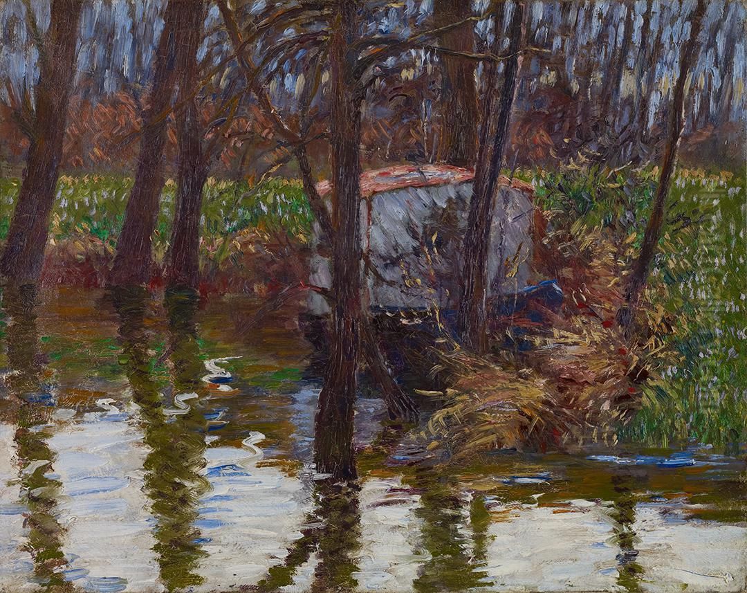 The River Epte With Monet's Atelier-boat Oil Painting by John Leslie Breck